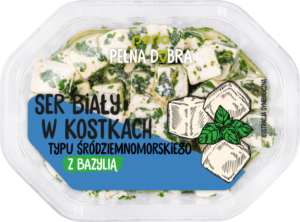 Ser biały w&nbsp;kostkach typu śródziemnomorskiego z&nbsp;bazylią