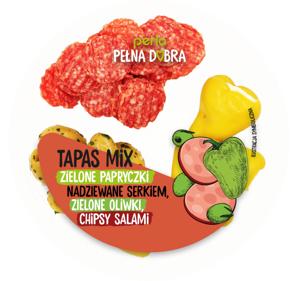 Tapas Mix: Zielone papryczki nadziewane serkiem, zielone oliwki, chipsy salami