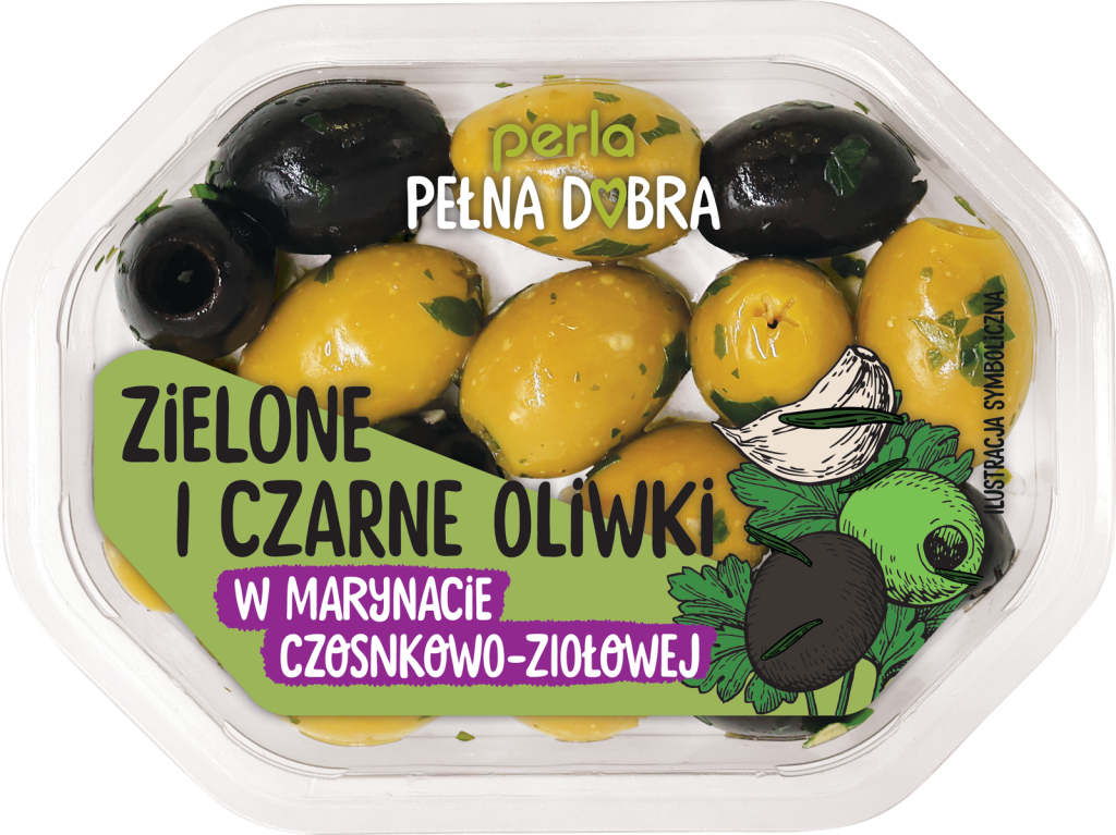 Zielone i czarne oliwki w marynacie czosnkowo-ziołowej