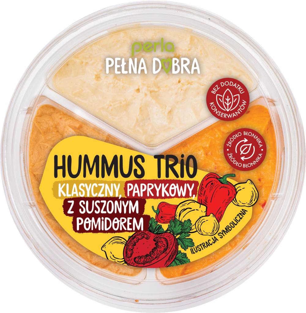 Hummus trio: klasyczny, paprykowy, z suszonym pomidorem