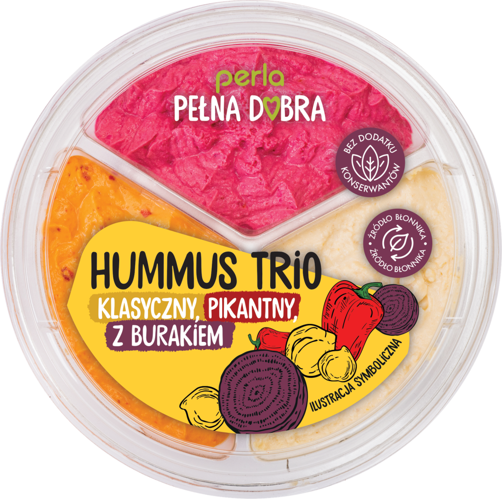 Hummus trio: klasyczny, z burakiem, pikantny