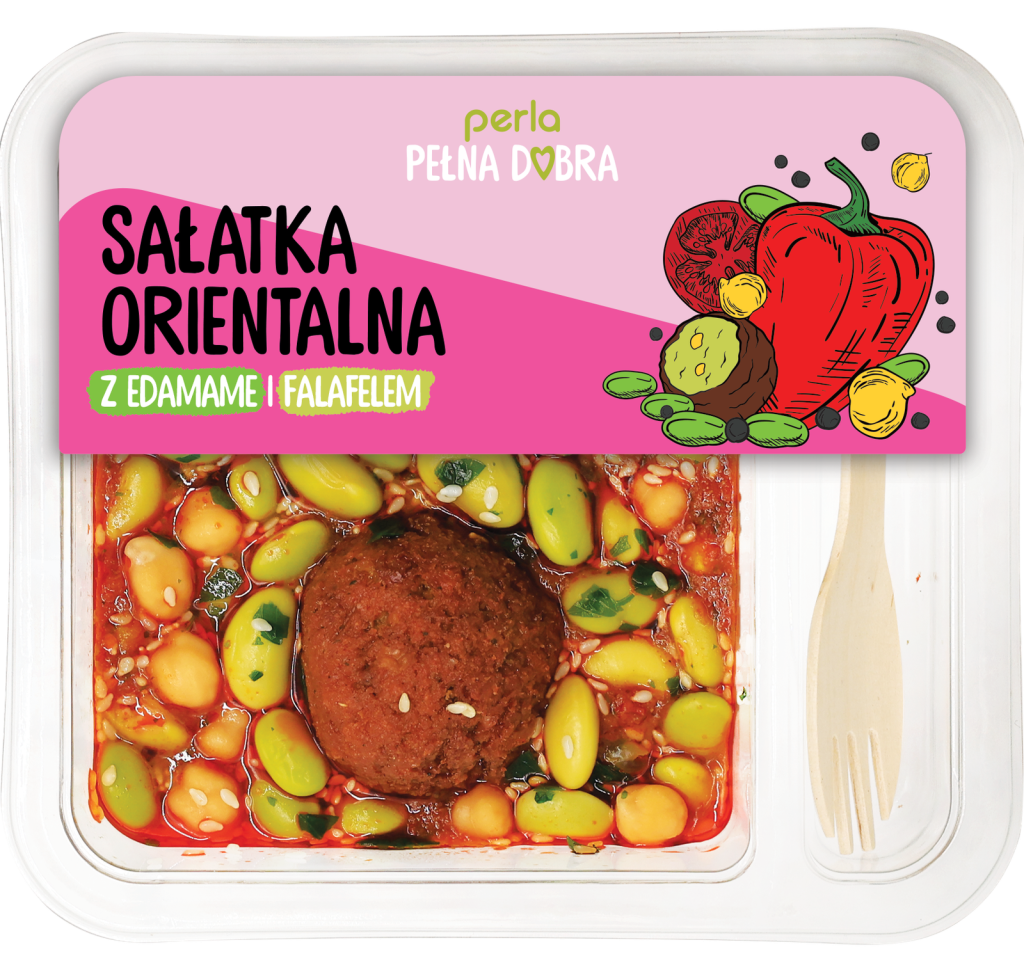 Sałatka orientalna hummus klasyczny, falafel, fasola edamame i ciecierzycą